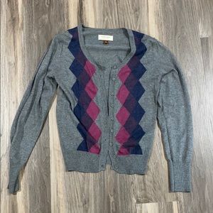 grey printed argyle cardigan